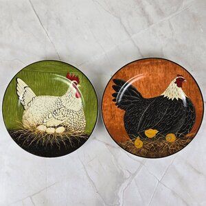 Warren Kimble "Henny Penny" Plates Brooding Hens Set of 2 Vintage 2001